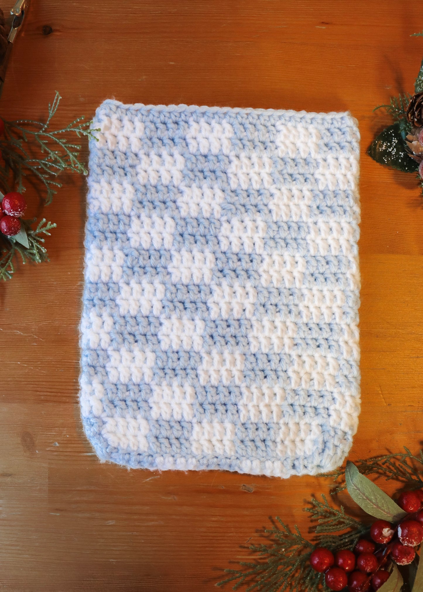 Sky Blue Checkered Crochet Book Sleeve